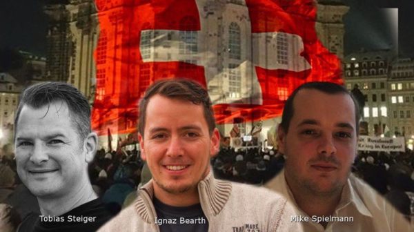 Die Köpfe hinter Pegida Schweiz: Tobias Steiger, Ignaz Bearth-Holdener und Mike Spielmann.