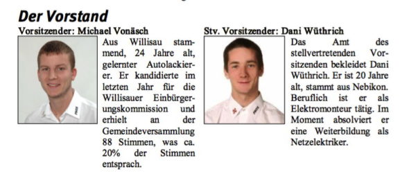 Michael Vonäsch und Daniel Wüthrich, Vorstand der PNOS Willisau, stellten sich 2007 auf einem Flugblatt gleich selber vor.