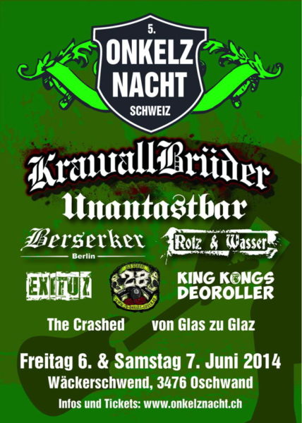 Flyer der 5. Onkelznacht auf der Wäckerschwend - mit dabei die Band "Von Glas zu Glaz" der beiden rechtsextremen Brüder Cedric und Alex Rohrbach.