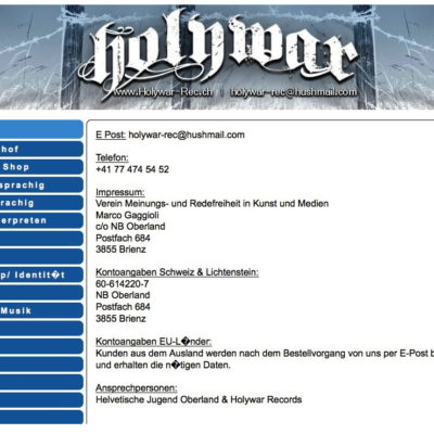 Screenshot des ehemaligen Online-Shops Holywar Records.