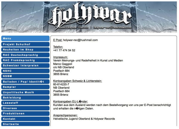 Screenshot des ehemaligen Online-Shops Holywar Records.