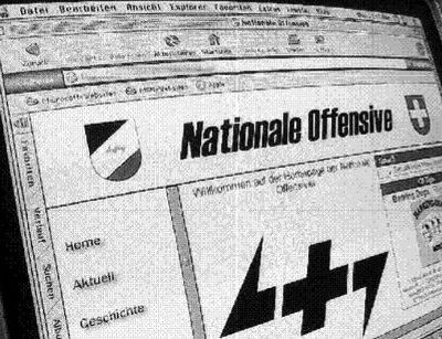 Screenshot der ehemaligen Webseite der Nationalen Offensive mit ihrem Logo.